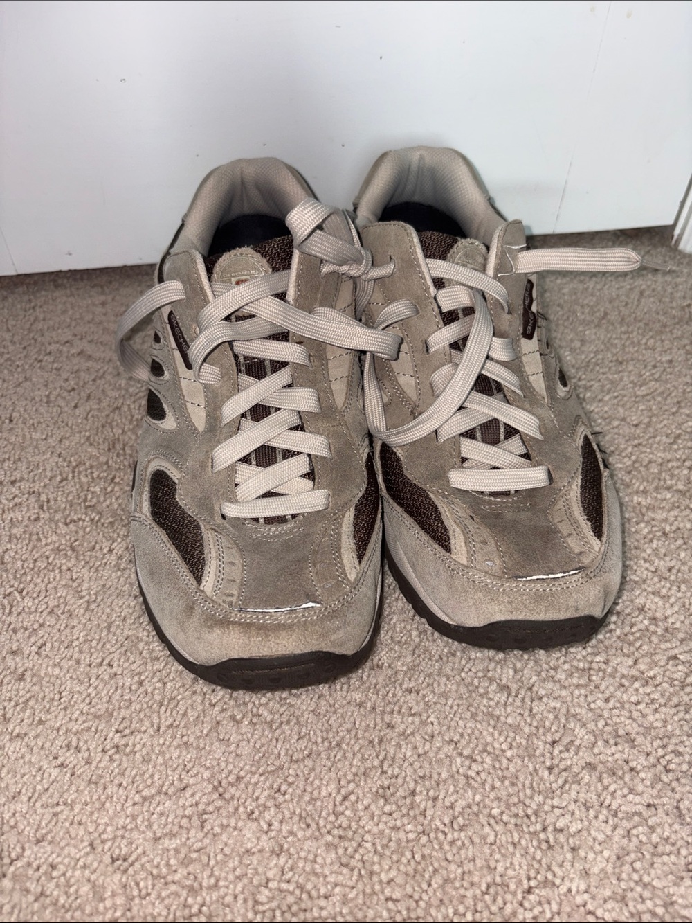 Men’s Neutral Beige and Brown Lace-Up Sketchers Sneakers